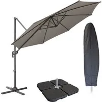 SVITA Sonnenschirm Ampelschirm 3m + Haube + Sonnenschirmständer befüllbar 4-teilig, Set, Aluminium/Polyester 4 Gewichte Abdeckhaube Klettverschluss