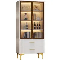 Merax Glasvitrine mit Glastüren inkl. LED (1-St) Hochschrank mit verstellbaren Einlegeböden,Bücherschrank,Standvitrine