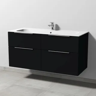 Sanipa 3way Keramik-Set Finion Keramik-Waschtisch und Unterbau mit 4 Auszügen, Schwarz-Matt UF40208