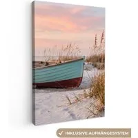 OneMillionCanvasses® Leinwandbild Rustikal - Ruderboot - Sandstrand, Fotodruck (1 St), Leinwand Canvas Wandbild, Wanddekoration 20x30 cm