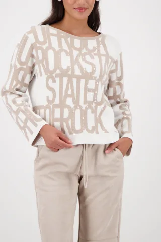 monari - Pullover mit Text-Muster lattemacchiato gemustert - Gr. - 46
