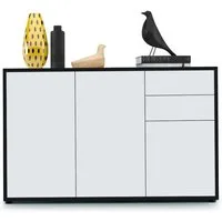 Vladon Kommode Ben V3 (Kommode, mit 3 Türen und 2 Schubladen), Schwarz matt/Weiß matt (117 x 74 x 36 cm)