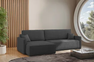 Ecksofa Schlafsofa Sofa LOUIS Stoff Scala Dunkelgrau Ottomane Links