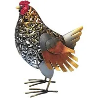 Dehner Gartenfigur Henne Vroni, 38 x 27 x 16.5 cm, Metall, Naturnahe Garten Deko, wetterfest und detailgetreu