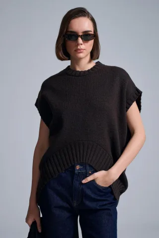 Übergroßer gerippter Strickpullover-Weste