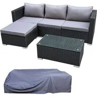 SVITA Loungeset QUEENS, (Set, 6-tlg., Garten-Lounge), modular stellbar, breite Armlehnen, mit Abdeckhaube, Schwarz