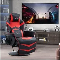 HOMCOM Massagesessel Elektrisch Sessel Kunstleder mit Liegefunktion Massage drehbar (Fernsehsessel, 1-St., Relaxsessel), für Wohnzimmer, Schwarz+Rot