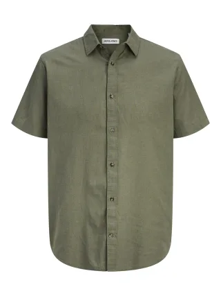 JACK&JONES - JJESUMMER LINEN BLEND SHIRT S/S SN Dusty Olive - Gr. - XL
