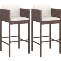 vidaXL Gartenstuhl Barhocker 2 Stk. mit Kissen Braun Poly Rattan (2 St)