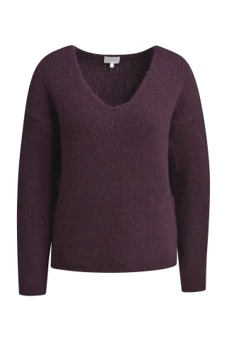 Milano Italy - V-Neck pullover with oversized shoulders and 1/1 sleeves vino - Gr. - M