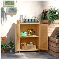 Outsunny Gerätehaus mit Arbeitsfläche, Lamellentür, Ablagen, wetterfest, BxT: 65.5x40 cm, (Gartenschrank aus Holz, 1 St., Geräteschuppen), Gartenschuppen für Garten, Terrasse, Gelb
