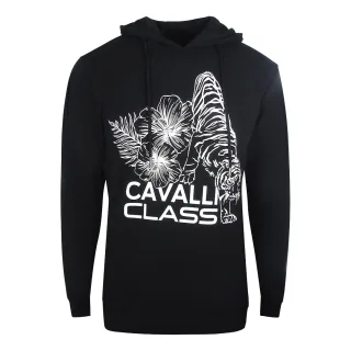 Schwarzer Cavalli Class Kapuzenpullover mit Blumenlogo