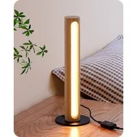 EDISHINE LED Nachttischlampe Säulenlampe aus Holz, dekoholz, LED fest integriert, 3000K-4500K-6000K, Touch Dimmbar, Höhe 27cm