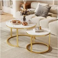 Hiazurm Couchtisch Couchtisch 2er Set mit Marmormuster, Kaffeetisch, Beistelltisch (Satztisch für Wohnzimmer & Büro & Schlafzimme & Balkon, 2er Set), 70x45cm+50x40cm, Rund