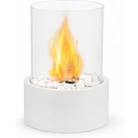 JHY DESIGN Feuerschale 28cm Hoch Tisch-Kamin/Feuerschale Tischlampe Windlichter, (1-St), aus Metall und Glas für Innen und Außenbereich, Weiß