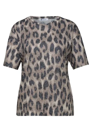 Street One - Shirt im Ausbrenner-Look mit Print timeless beige - Gr. - 38