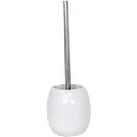 MSV WC-Garnitur JAVA, Toilettenbürste aus rostfreiem Edelstahl, Behälter aus hochwertiger Keramik, klassische Form, elegante Hochglanz-Optik, Farbe weiß, Toilettenbürste aus rostfreiem Edelstahl, Behälter aus hochwertiger Keramik, klassische Form, el