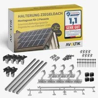 avoltik Solarmodul-Halterung Solar-Halterung Ziegeldach Montageset Dach Befestigung f 2 Solarmodule, (Avoltik Solarhalterung Ziegeldach Montageset Dach Befestigung für 2 Solarmodule mit schwarzen oder silbernen Klemmen, Solar-Halterung Ziegeldach Mon