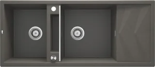 Neuesbad 2-Becken Spüle mit DRAINING BOARD, mit Zubehör, Anthrazit Granit NB1DEZRMT2131