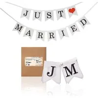 PHENO FLAGS Flagge Wimpelketten-Set JUST MARRIED aus Stoff, 2x Wimpelketten
