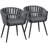 STEELSØN Gartenstuhl Tarian mit Sitzkissen, Loungesessel im Rope-Design (2er-Set, Dunkelgrau), wetterfest & höhenverstellbar, bis 120kg belastbar