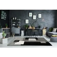 Vimoda Teppich Designer Teppich Wohnzimmer Kurzflor, Kariert dicht Grau, Rechteckig, Höhe: 13 mm, Läufer Teppich Kariert Linien mit Konturenschnitt