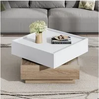 Merax Couchtisch mit drehbarer Tischplatte (60x60x38 cm), Wohnzimmertisch mit 2 Schubladen, Beistelltisch Kaffetisch Satztisch
