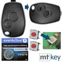 mt-key Auto Schlüssel Ersatz Gehäuse 2 Tasten + 2X Mikrotaster + 1x CR2016 Knopfzelle, CR2016 (3 V), für Renault Dacia DOKKER SANDERO DUSTER Funk Fernbedienung