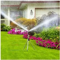 Jibenhome Gartenspritze Rotierend Dreibein Regner,Kreisregner Sprinkler,360°Abdeckung, Gartenbewässerung, mit Metall Stativsockel,für Rasen, Garten und Hof