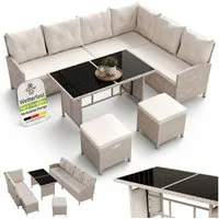 Juskys Gartenlounge-Set Manacor, (Gartenlounge), Polyrattan Gartenmöbel-Set mit Garten-Sofa, Garten-Tisch und 2 Hocker