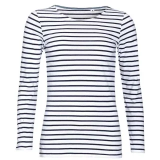 SOLS - "Marine" T-Shirt für Damen Langärmlig (Weiß/Marineblau)