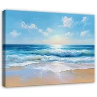 Wallarena Leinwandbild Strand Meer - Blau - Modern - Wohnzimmer, Strand, 40x30x2cm