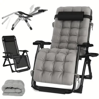 Xmund Folding Thickened Cushion Outdoor Deck Chair, Extra Large Garden Bed Garden Balcony Camping Indoor And Outdoor Bea