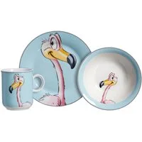 Ritzenhoff & Breker Kindergeschirr-Set Happy Zoo, Flo (3-tlg), 1 Personen, Porzellan, mit Flamingo-Dekor, 3 Teile, für 1 Person
