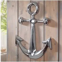 FINEBUY Wanddekoobjekt FB44625 Anker Wanddeko Aluminium Silber 62x40cm Maritim Dekoanker (Anker Aluminium Silber Glänzend 62,5 cm, Skulptur), Wanddekoration Maritim, Wandskulptur Modern Klein
