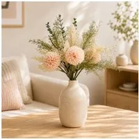 Kunstblume Kunstblumen-Strauß apricot mit Dahlien Eukalyptus wie echt Wiesenblumen, matches21 HOME & HOBBY, Höhe 37 cm, Großer Blumen-Strauß für Vasen als realistische Blumen-Deko