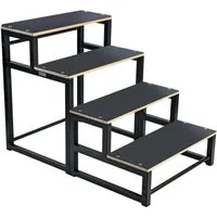 RAMROXX Hunderampe Hundetreppe 4 Stufen mit Anti Rutsch Auflagen bis 43cm hoch