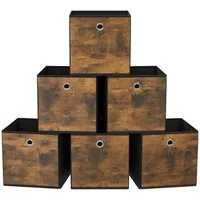 SONGMICS Aufbewahrungsbox Ordnungsboxen, für Würfelregal, Organizer, vintagebraun-schwarz (6 St), Vliesstoff, Faltbox, 26 x 26 x 28 cm, Stoffbox, für Kleidung