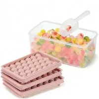 H-basics Eiswürfelform 3-tlg Rosa Silikon Behälter mit Deckel 99 Würfel