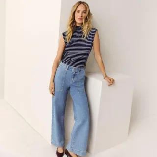 Soft Denim Utility-Jeans mit weitem Bein, Damen,  Blau, Elasthan/Baumwoll-Mischung, by Lands' End