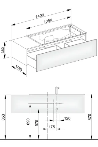 Keuco Waschtischunterschrank Edition 11 31164,1 Front-Auszug, B: 1400, H: 350, T: 535 mm 31164110000