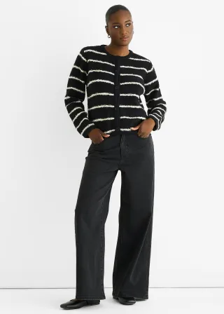Schwarzer Streifen Militär Crop Recycling Strickjacke