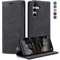 CaseMe Handyhülle Premium Hülle für Samsung Klapphülle Samsung S25 FE-Schwarz