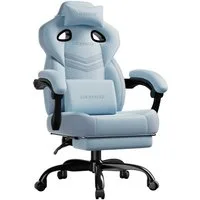 LUCKRACER Gaming-Stuhl Stoff/Kunstleder, Bürostuhl mit verbundenen Armlehnen, Memory-Schaum, 90–155° Neigungswinkel und Fußstütze