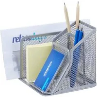 relaxdays Organizer Stiftehalter Mesh mit Briefständer, silber