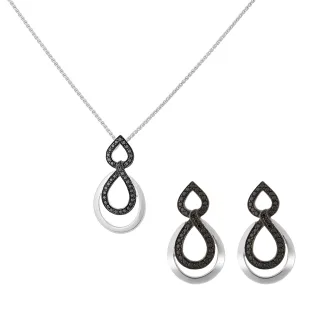 Orphelia 'Amber' Damen 925 Sterling Silber Set: Kettenanhänger + Ohrringe - Silber/Schwarz SET-7092/2