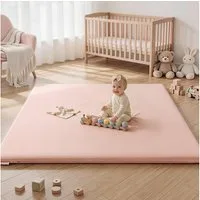 Comomy Spielmatte Ultraweiche Baby Krabbelmatte Laufstallmatte Kunstleder 127x127cm (3cm dicke Memory-Schaumstoffmatte, für Krabbeln & Bauchlage), Wasserdicht, Rutschfest