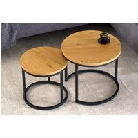 riess-ambiente Couchtisch ELEGANCE 45cm natur / schwarz (Set, 2-St., 2x Beistelltische), Wildeiche-Holz-Design · Metall · rund · Industrial · Wohnzimmer