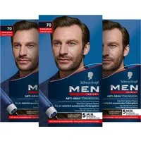 Schwarzkopf Haartönung Men Perfect 70 Dunkelbraun - hält bis zu 28 Haarwäschen, Vorratspack, 3-tlg., 3x 80 ml, Anti-Grau Tönung für ein natürlich aussehendes Ergebnis