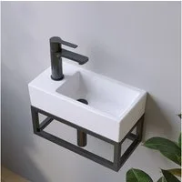 AQUALAVOS Waschbecken Mini Keramik Waschbecken 40,5x20x10,5 cm Pflegeleichte Ohne Überlauf, Platzsparend: Gäste-WC Kleinbäder Renovierung Einfache Installation